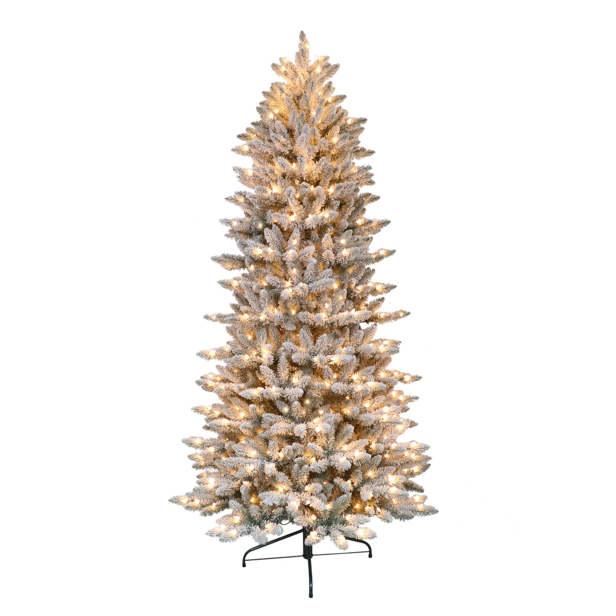 6 Pack: 4.5ft. Pre-Lit Slim Flocked Fraser Fir Artificial Christmas Tree, Clear Lights